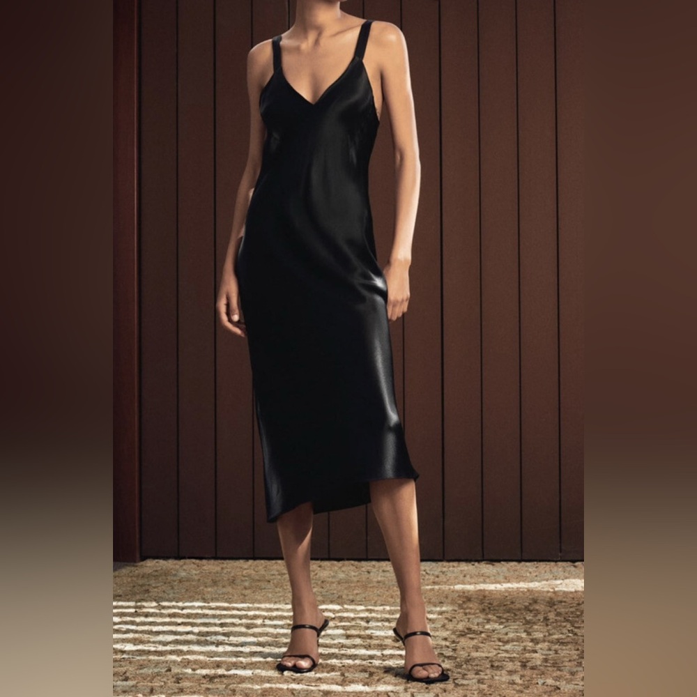 Zara Black Midi Satin Sleeveless Dress